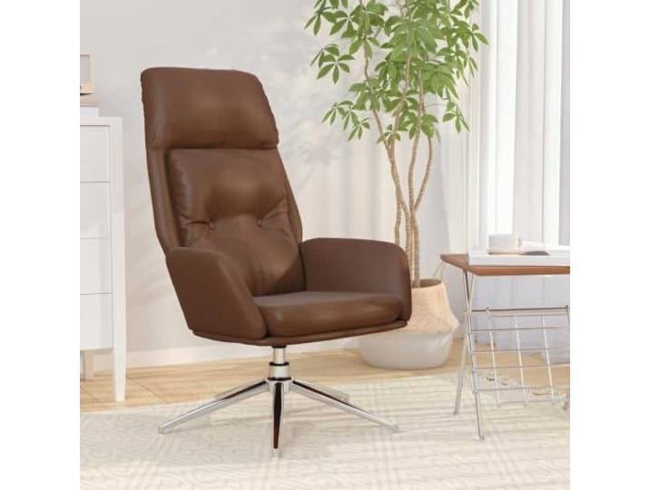 YUTAASU Genuine Leather Swivel Lounge Chair Brown 360 Degree Rotation, Sturdy Metal Frame, Thick Padding, Comfortable Armrests
