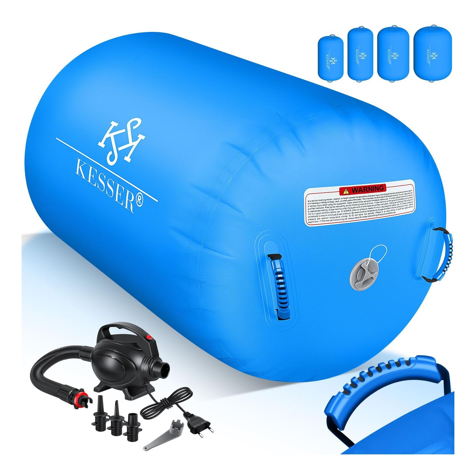 KESSER® Aufblasbare Air Roll Airtrack, Gymnastik-Rolle inkl. Tragetasche & elektr. Luftpumpe Barrel Gymnastik Tumbling Yoga Gymnastik Rolle Gymnastikmatte, Fitnessrolle