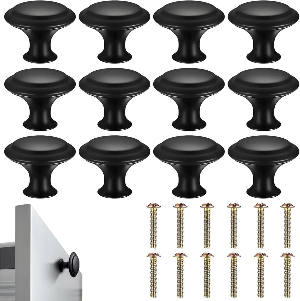 Set van 12 ronde zwarte aluminium keuken knoppen 27mm voor meubels en kasten
