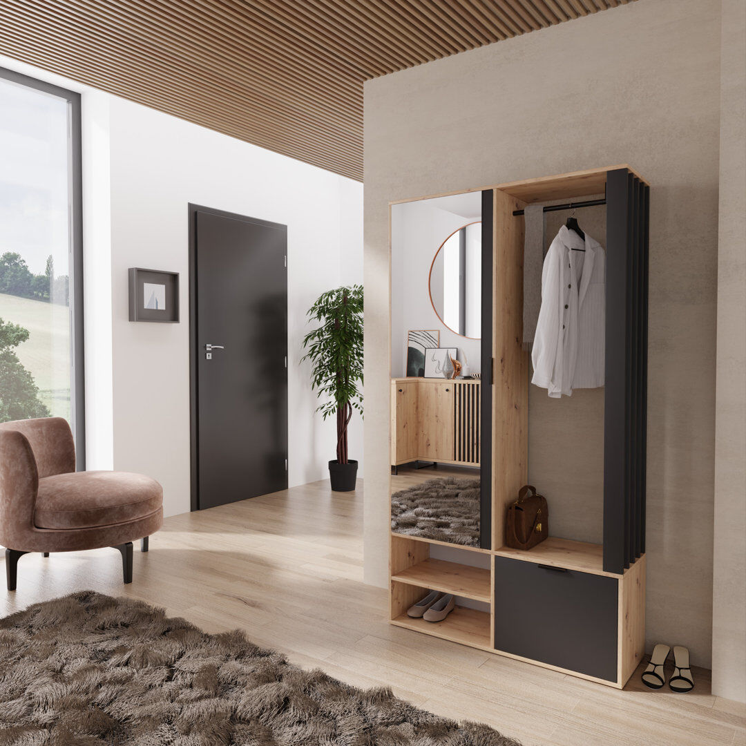 MINIO go for it Entrance wardrobe MELO 100 cm W Hall Tree with Shoe Storage Brown/Black 189.4cm H X 100cm W X 33cm D