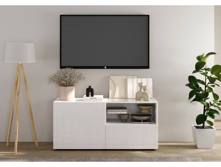 Home affaire Lowboard Rio Breite 120 cm, TV-Board 1 Tür u. 1 Schubkasten, TV-Schrank, geriffelte MDF-Fronten, modern u. elegant, Kabelführung, platzsparend