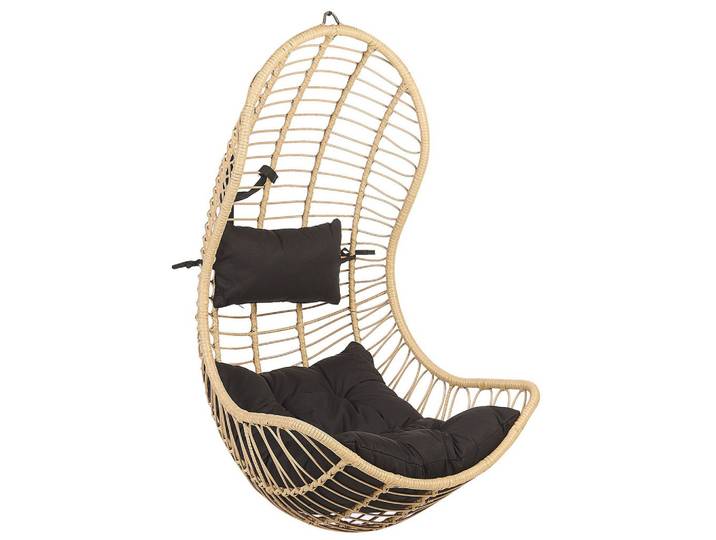 HÄNGESESSEL PE Rattan natürlich/schwarz mit Sitzkissen Pineto