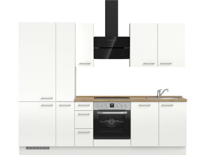 Küchenzeile, Holzwerkstoff, Weiß & Eiche Havanna, 270×60 cm, Mit E-Geräte-Set Premium, Modern, Nobilia