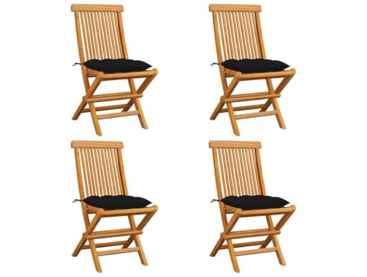 ZQQLVOO Klappstühle aus Massivholz Teakholz mit Schwarzen Kissen, 4 Stück Massives Teakholz, klappbar, pflegeleichte Oberfläche, 110 kg Belastbarkeit, vielseitig nutzbar