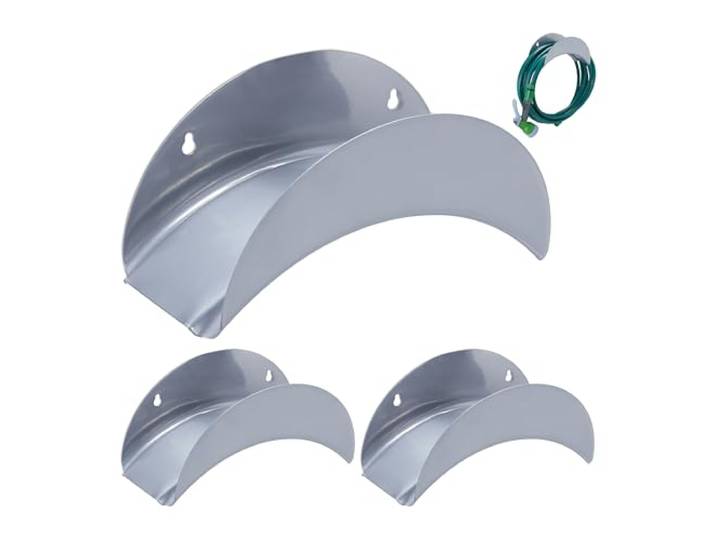 Relaxdays tuinslanghouder muur, set van 3, voor 30 m 1/2 slang, wandslanghouder metaal, tuinslang ophangsysteem, grijs