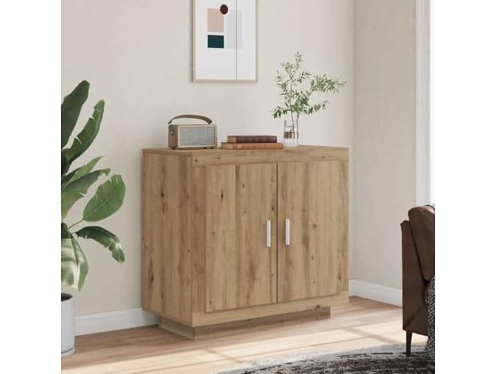 HEFZGDB Praktisches Aufbewahrungssideboard für Wohnzimmer, Sideboard Artisan-Eiche 80x40x75 cm aus Holzwerkstoff mit hoher Stabilität, Weißes Sideboard mit Zwei Türenfächern,