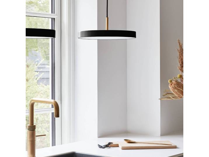 Hanglamp Asteria mini, dimbaar, zwart, Woon-/ Eetkamer, Aluminium, Design