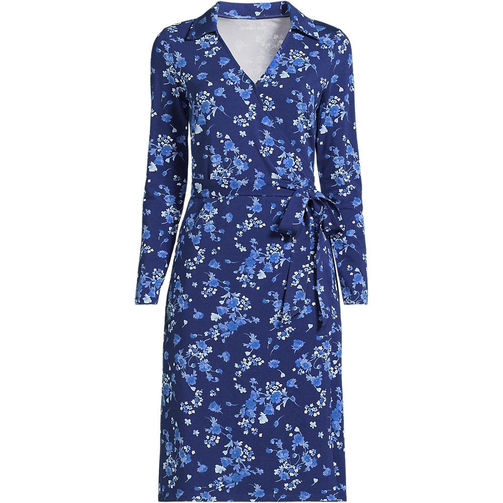 Wickelkleid aus Baumwolle/Modal-Mix für Damen, Damen, size: regular, Blau, Baumwolle/Modal, by Lands' End