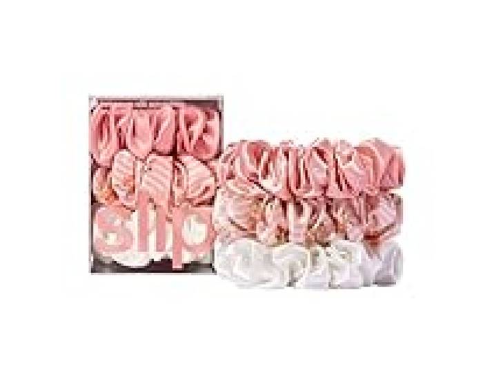 Ensemble de chouchous en soie Slip 100% soie de mûrier - Élastiques doux contre la casse des cheveux, 3 chouchous - Rose, Blanc, Petal