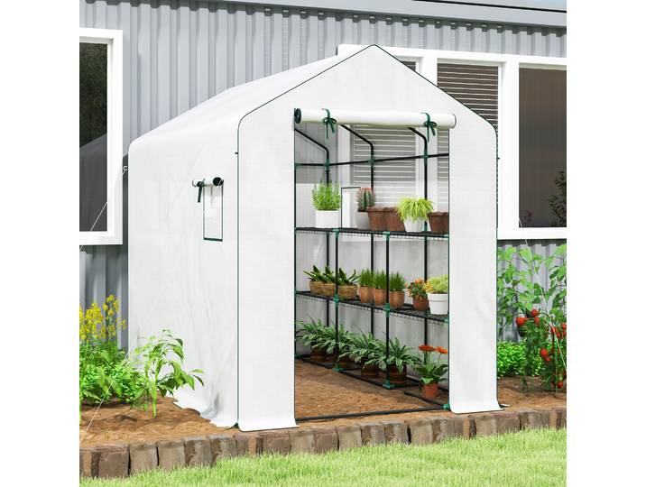 Outsunny Serre 3m² PE Anti-UV avec Étagères et Fenêtres