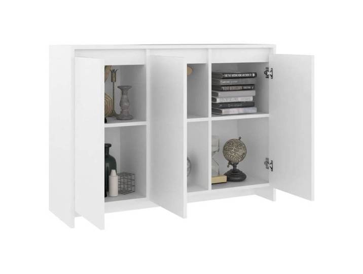 Buffet blanc en bois d'ingénierie - MEUBLECHIC - 102x33x75 cm - 3 portes - Blanc - Montage simplifié