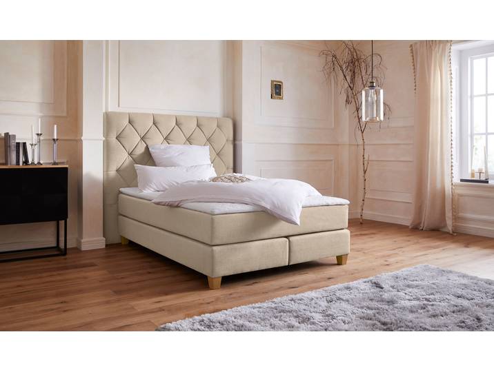 Boxspringbett, Struktur (100% Polyester), Beige, 163×210 cm, Modern, Home-affaire