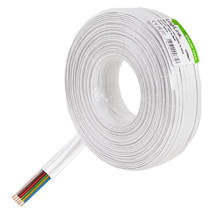 LogiLink Telefonkabel, 100 m, 6-adrig, flach, weiá (CM06W)