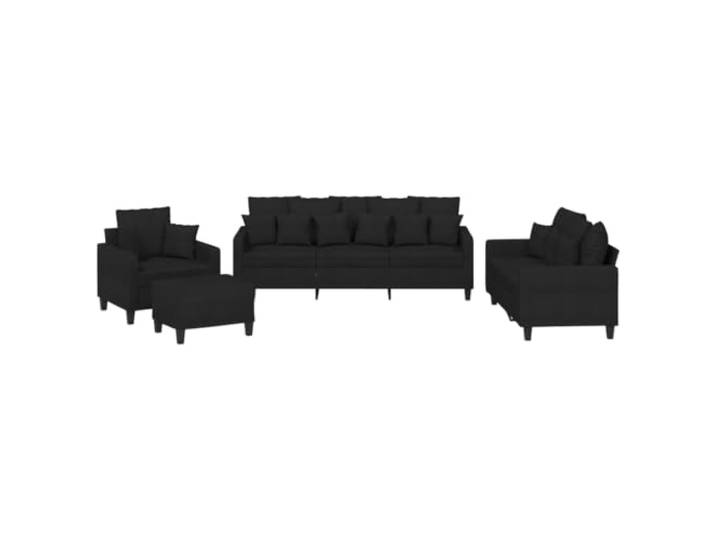 KUTYWEXFM 4-tlg Sofagarnitur mit Kissen Schwarz Polstersofa Couch Set Komplettes Polstermöbel Set für das Wohnzimmer mit Sessel, Hocker und Sofas inklusive weichen Kissen.