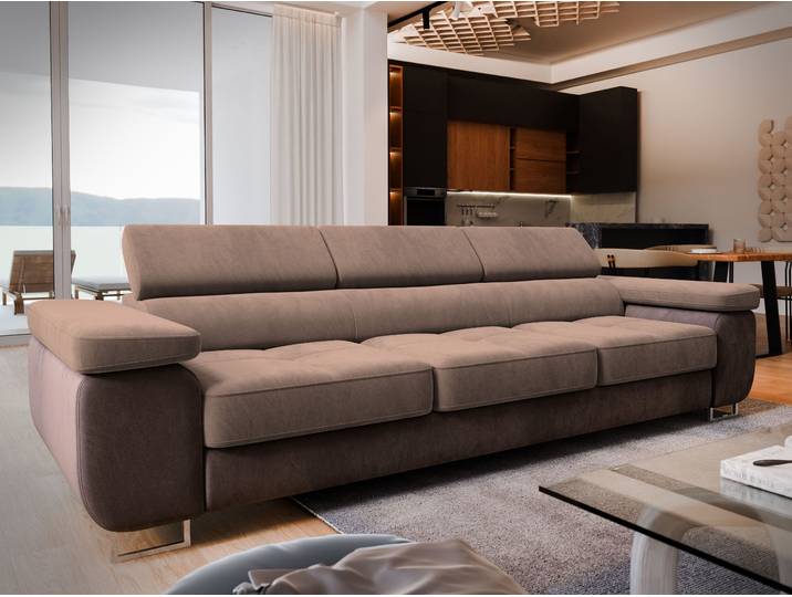 Masseno Sofa MOSINE mit Schlaffunktion, Ausziehbares Bettsofa mit verstellbaren Kopfstützen - Beige, MONOLITH 09 + MONOLITH 29