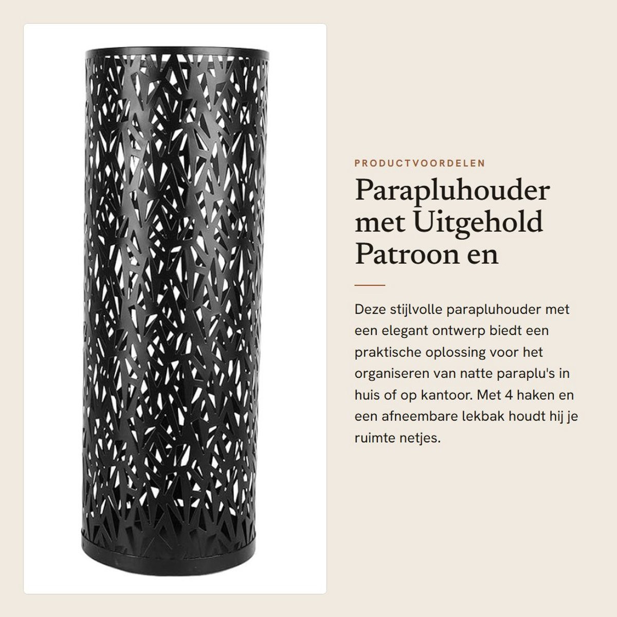 Dailygoods Metalen Design Parapluhouder met Afneembare Lekbak en 4 Haken