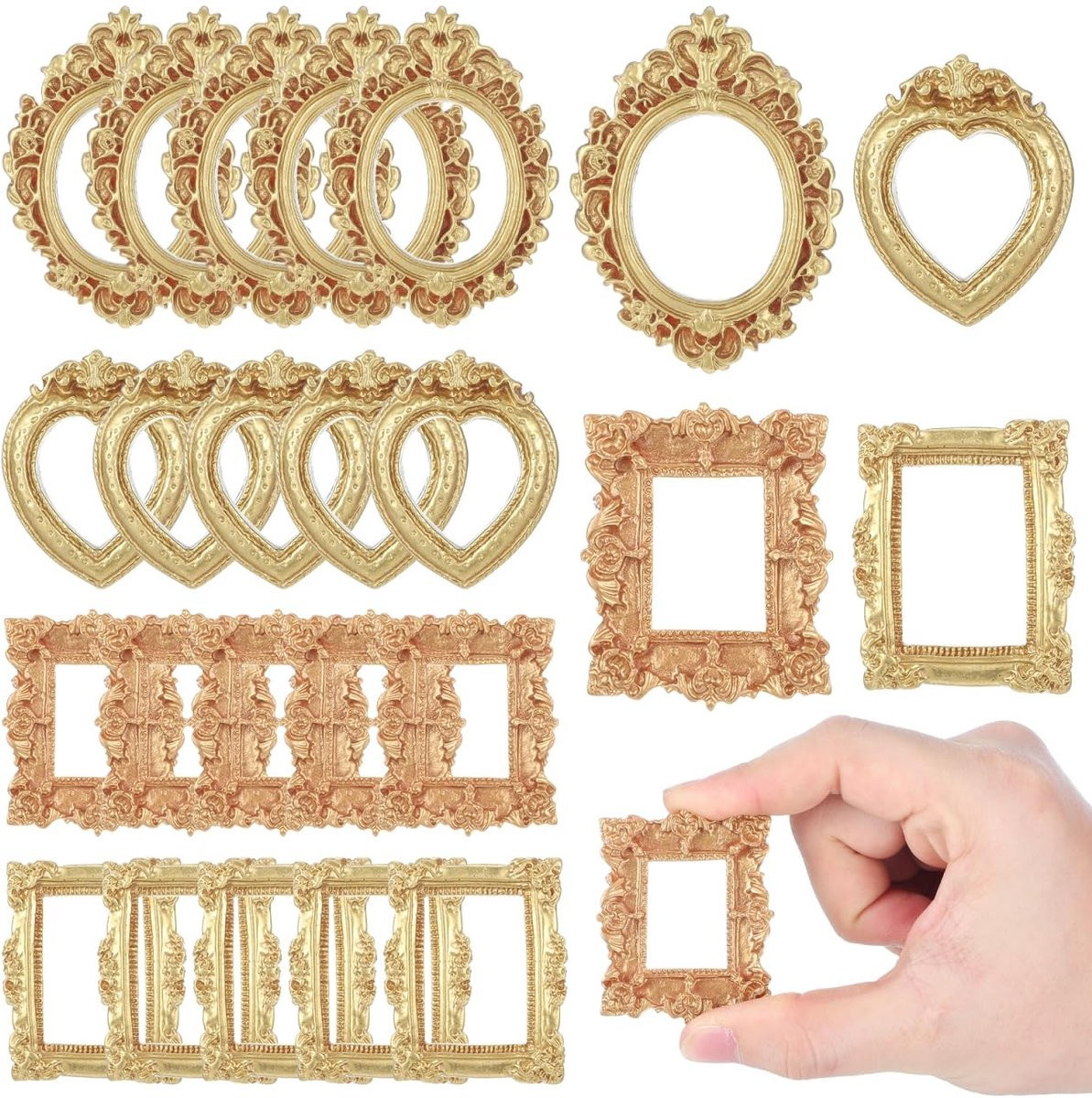 Dailygoods SHINEOFI 40 mini-vintage fotolijsten van kunsthars, kleine gouden antieke fotolijstjes voor fotografie en decoratie