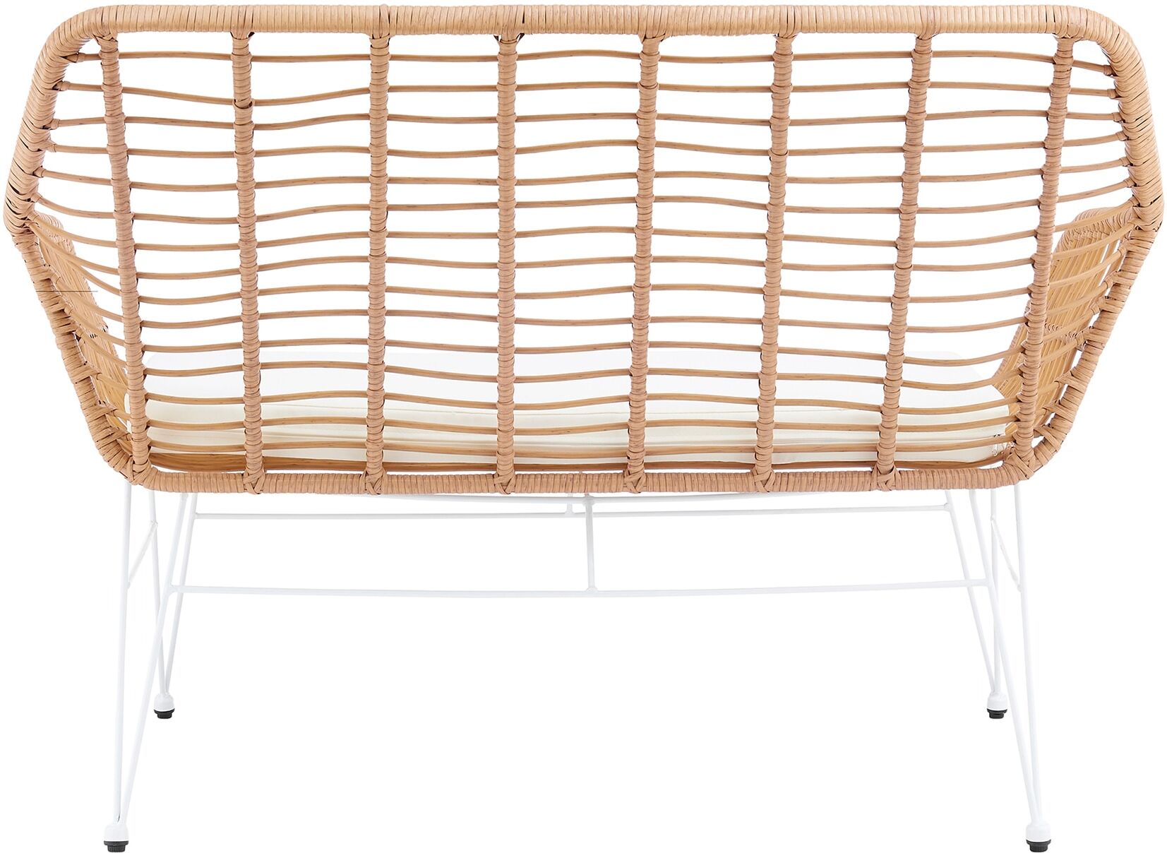 Sitzbank SALESFEVER "Wels Komfortable Bank", beige (natur, weiß, weiß), B:120cm H:85cm T:69cm, Metall, Polypropylen, Sitzbänke, Sitzbank, Indoor- und Outdoor geeignet natur, weiß, weiß B/H/T: 120cm x 85cm x 69cm, Sitzbank Rattanoptik natur,Metallgestell w