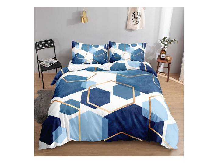 LuxusKollektion Jugendbettwäsche Bettwäsche-Set Blau Geometrie 135x200cm