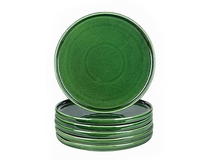 vicrays Keramik-Speiseteller-Set – Porzellan, 25,4 cm, flach, Steak, Pasta, Pizzateller, Zuhause, Party, Restaurant, Teller, kratzfest, mikrowellen- und spülmaschinenfest, 6 Stück, Grün