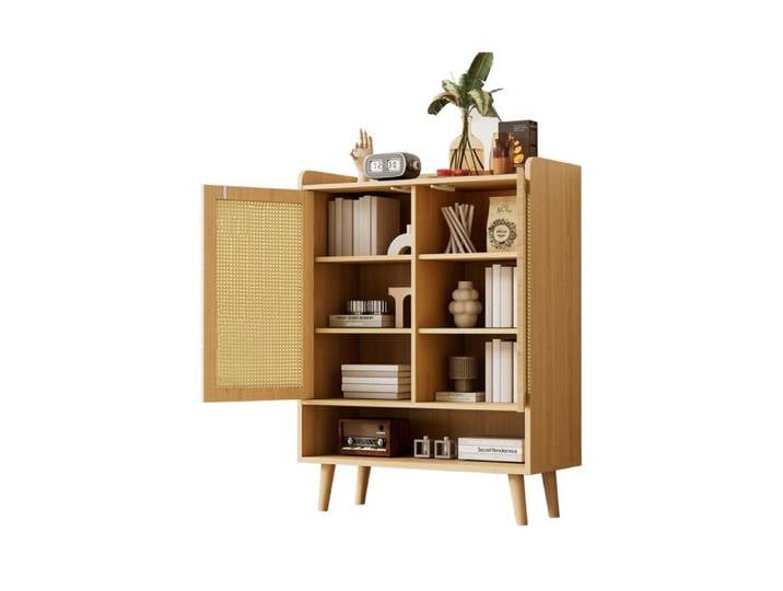 Feuille épaissie Armoire à chaussures en rotin naturel armoire à chaussures étagères à chaussures ont deux portes et cinq étagère