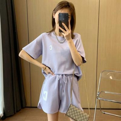 Uplift Treasures Womens Summer Two Piece Casual T Shirt And Shorts Set purple 1xl(us 10)