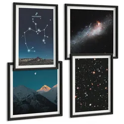 BILDER SET 4er Set - 50x50 cm & 40x60 cm Schwarzer Rahmen - Galaxien, Sternbilder, Weltraum, Schütze