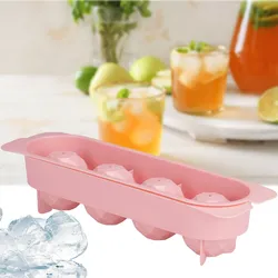 Eiswürfelform für 4 runde Eiskugeln – Ideal für Drinks, Cocktails & selbstgemachtes Fruchteis – Robust, leicht zu reinigen, Rosa, 28x8x6.5cm