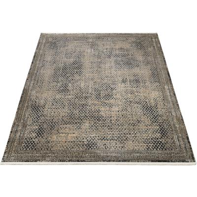 Teppich WK WOHNEN "POINTS", schwarz (beige, schwarz), B:160cm H:7mm L:230cm, Modal, Polyester, Teppiche, Teppich, hochwertiger Materialmix mit seidigem Glanz