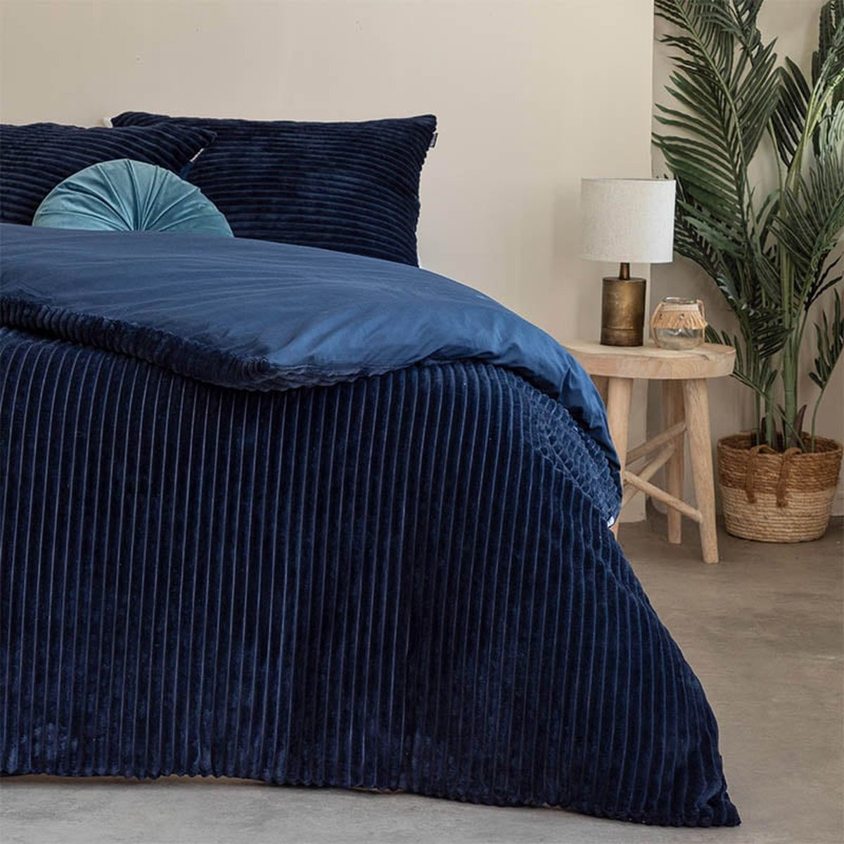 Fresh and Co Teddy Rib Dekbedovertrek - Navy