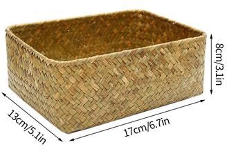 Discount Dollar Deals Woven Seagrass Wicker Storage Basket, Rectangular Straw Rattan Basket, Multipurpose Fruit, Cosmetic, Sundries Storage s1
