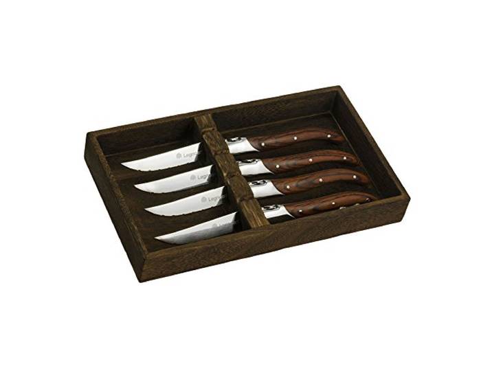 Legnoart Fassona Steakmesser-Set, 4-teilig, Griff aus dunklem Holz in Holzbox, Edelstahl, Braun, Einheitsgröße