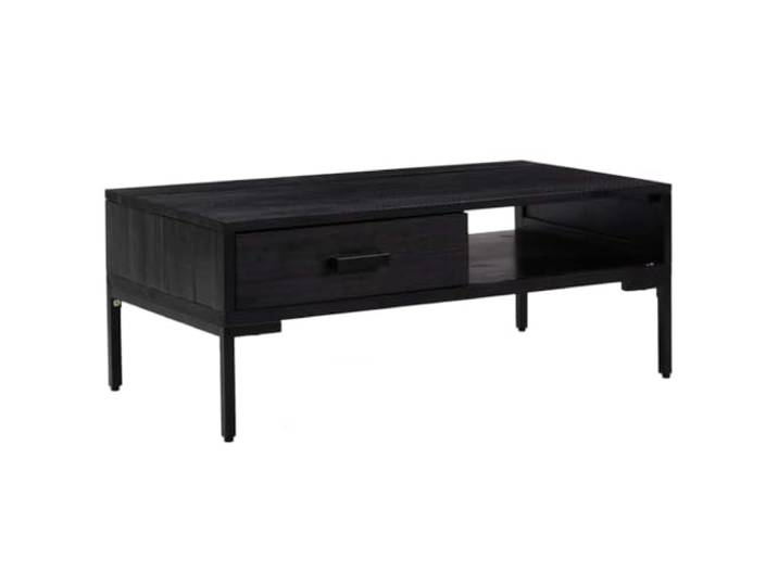 Favemtsl Couchtisch Schwarz 90x50x35 cm Massivholz Kiefer Stilvoller Sofatisch fürs Wohnzimmer mit Schublade und offenem Fach für ordentliche Aufbewahrung im Industrie-Design.