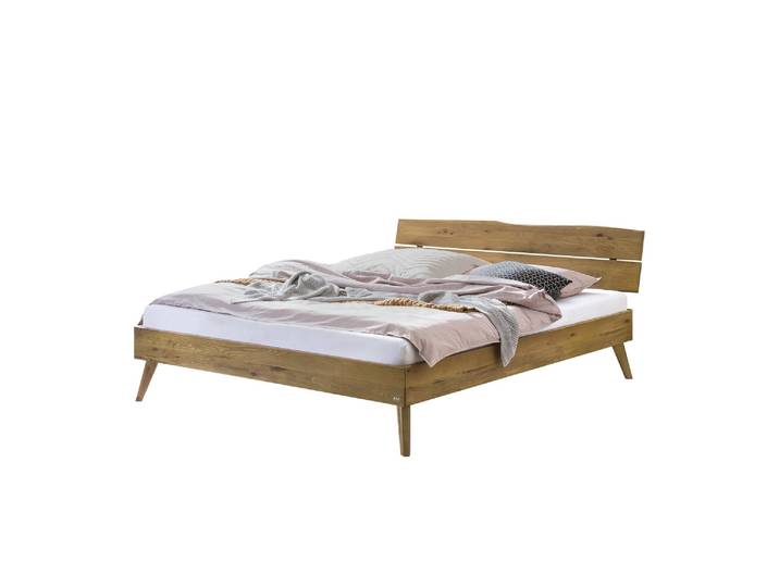 Bettgestell, Massivholz Wildeiche, Braun, 166×205 cm, Markantes Kopfteil, Hasena