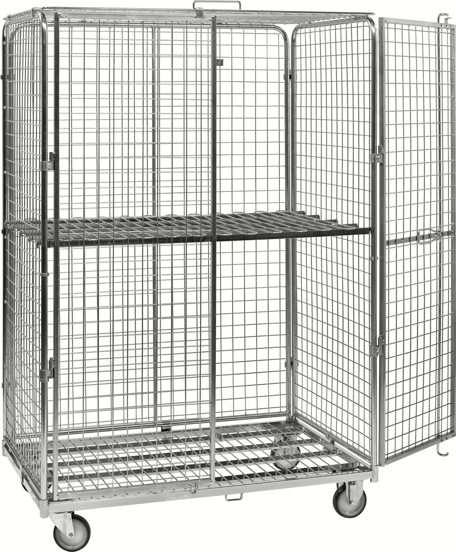 Kongamek Sicherheitscontainer 1200x800x1870mm verzinkt mit Gitterboden, 4 Gitterwänden, Tür und Bremse