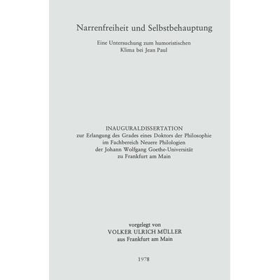 Narrenfreiheit und Selbstbehauptung, Gebundene Ausgabe von Volker Ulrich Müller, J.B. Metzler, Part of Springer Nature - Springer-Verlag GmbH,