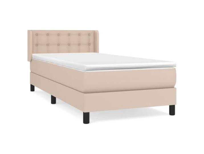 PUGYNBK Boxspringbett, 100 x 200 cm, Kunstleder, Cappuccino Höhenverstellbares Kopfteil, Taschenfederkernmatratze, mittlere Härte, leicht zu reinigen