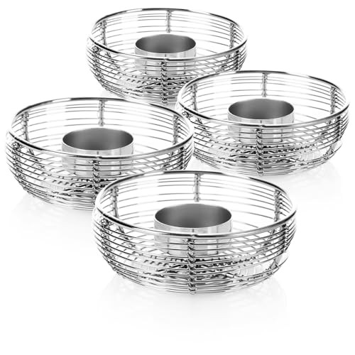 COM-FOUR 4x Metalen Theelichthouders Komvorm Zilver