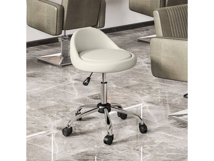 HOMCOM Tabouret Pivotant Réglable à Roulettes Blanc 50x50x83 cm