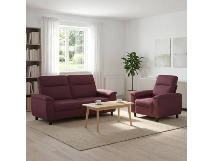 Sofa-Set 2 pcs Lila Stoff Metallrahmen,Kissenrücken-Design,konische Kunststoffbeine,100% Polyester,drinnen