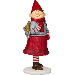 IB Laursen Ribenisserne Wichtel-Figur Dagny mit Schlittschuhen, Rot - 5,5 x 5 x 13,5 cm