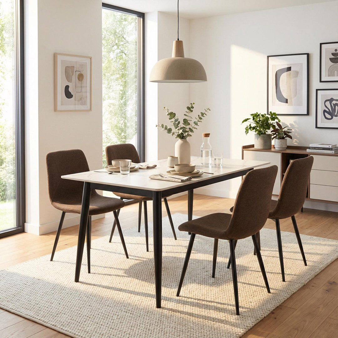 ClassicLiving 5 Piece Cream Marble Effect Dining Table & Chairs Set Brown 4
