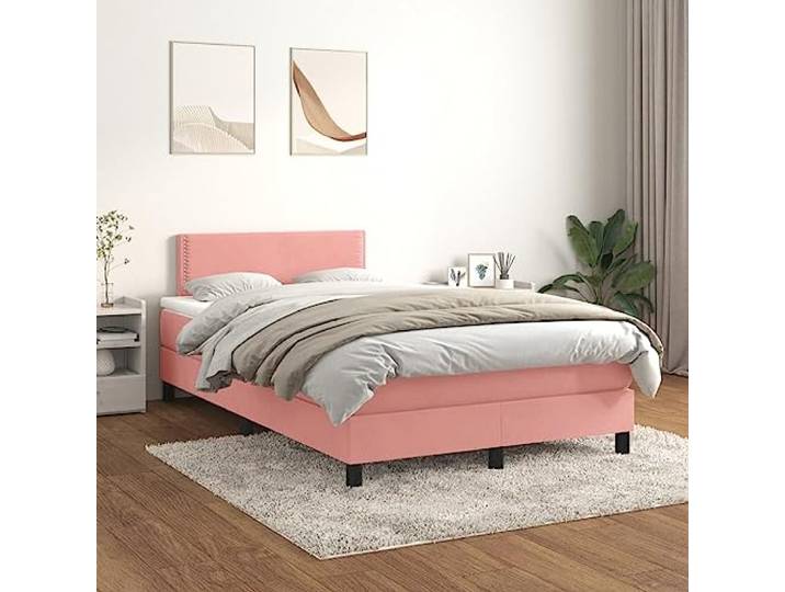 RJPLMFV Lattenrost, komplett, Velours, Rosa, 120 x 200 cm Taschenfederkernmatratze, verstellbarer Kopf, mittlere Unterstützung, Matratzenschoner inklusive