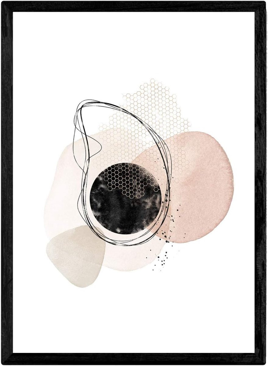 Abstracte Poster met Lijst in Bruine Tinten - A4 Formaat - Decoratieve Grafische Afbeelding voor Interieur Decoratie