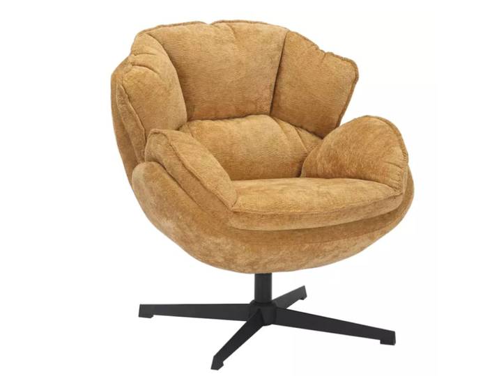 Fauteuil moelleux pivotant à 360° en tissu et en cuir curry 73x87x83cm
