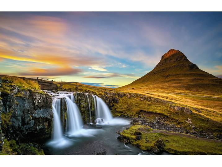 Fototapete PAPERMOON WASSERFALL-NATUR LANDSCHAFT BERGE GEBIRGE SEE ALPEN XXL , bunt, B:4m L:2,6m, Vlies, Tapeten, Fototapete
