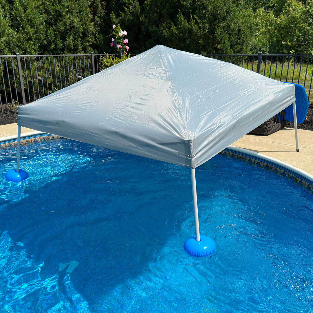 Sunjoy Floating Pool Canopy 3 x 3m Pop Up Gazebo,Blue Fabric Floating Tent with PVC Floats Blue 197cm H X 297cm W X 297cm D