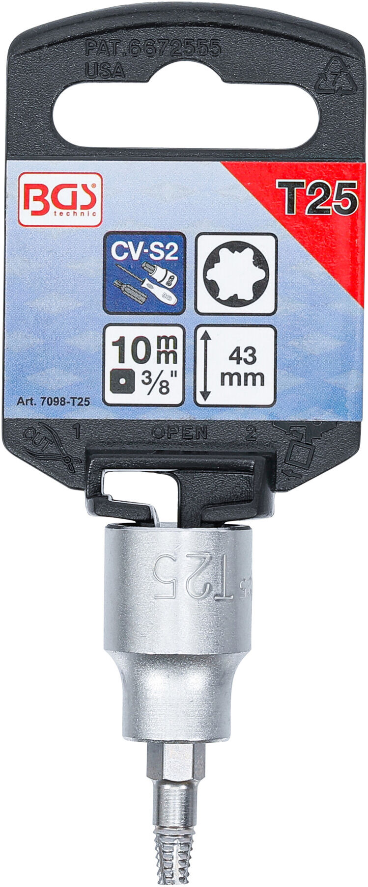 BGS Schraubenausdreher-Bit-Einsatz 7098-T25, Antrieb Innenvierkant 10 mm (3/8"), für defektes T-Profil (für TX) T25 ; BGS technic)