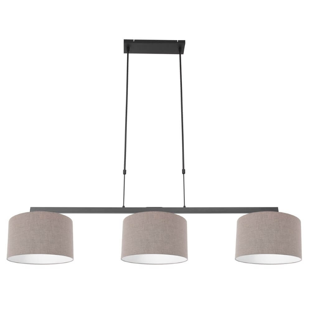Steinhauer Zwarte hanglamp Stang met beige linnen kappen
