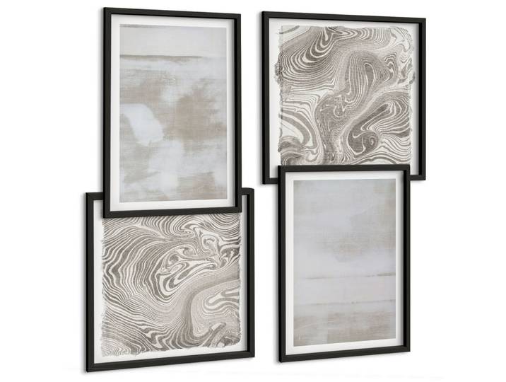 BILDER SET 4er Set - 50x50 cm & 40x60 cm Schwarzer Rahmen - Abgenutzte Texturen, moderner Stil